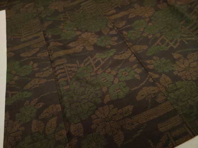 平和屋着物●結城紬 100亀甲 エ霞花籬文 正絹 逸品 AAAY1891ck