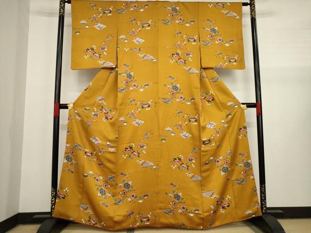 平和屋着物●上質な小紋 型染め 松皮菱花鳥文 正絹 逸品 AAAY1910ck