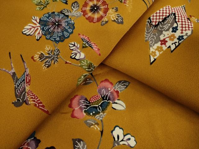 平和屋着物●上質な小紋 型染め 松皮菱花鳥文 正絹 逸品 AAAY1910ck
