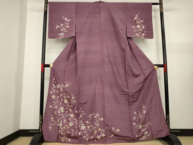 平和屋着物●訪問着 紬地 草花文 金彩 正絹 逸品 AAAY1927ck