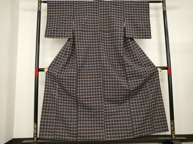 平和屋着物●上質な紬 格子 正絹 逸品 AAAY1928ck
