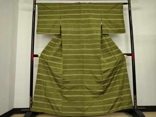 平和屋着物●上質な紬 横段市松文 正絹 逸品 AAAY1942ck