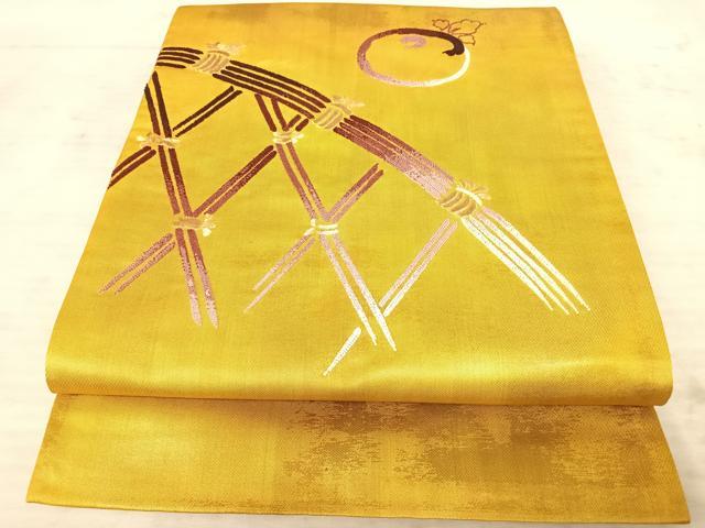 平和屋着物▽太鼓柄袋帯　スリーシーズン　春夏秋　櫛織　流水文　金糸　正絹　逸品　CABC4760dy 平和屋着物＊夏物 太鼓柄袋帯 唐織 薄 金銀糸 正絹 逸品 未使用