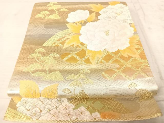 平和屋着物◎六通柄袋帯 唐織 流水花文 金糸 正絹 逸品 AAAY2034yx