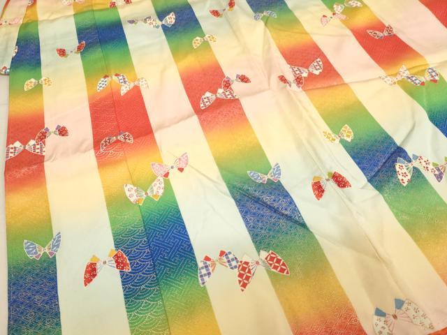 平和屋着物∵十三参り 祝着 舞蝶間道 暈し染め 金彩 正絹 逸品 AAAY2482ja