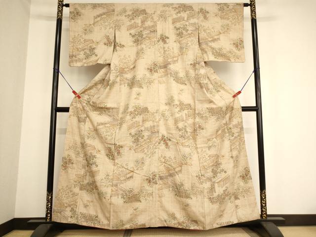 平和屋着物■上質な紬 風景花文 正絹 逸品 AAAY2548ja