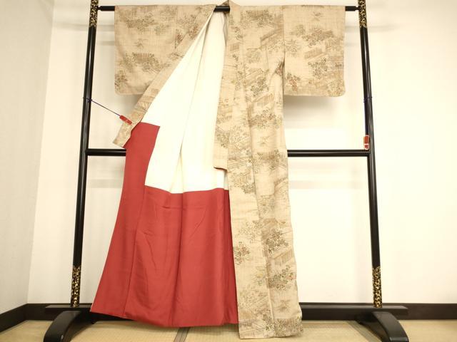 平和屋着物■上質な紬 風景花文 正絹 逸品 AAAY2548ja
