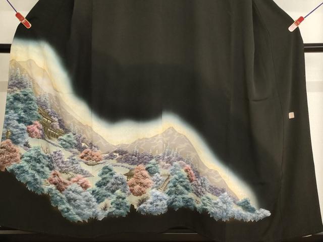 平和屋着物■豪華黒留袖 作家物 手描き 風景文 暈し染め 正絹 逸品 AAAY2824ja
