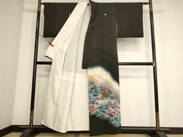 平和屋着物■豪華黒留袖 作家物 手描き 風景文 暈し染め 正絹 逸品 AAAY2824ja