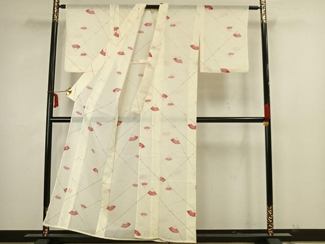 平和屋着物*夏物 小紋 絽 扇面文 洗える着物 AAAY3002fy