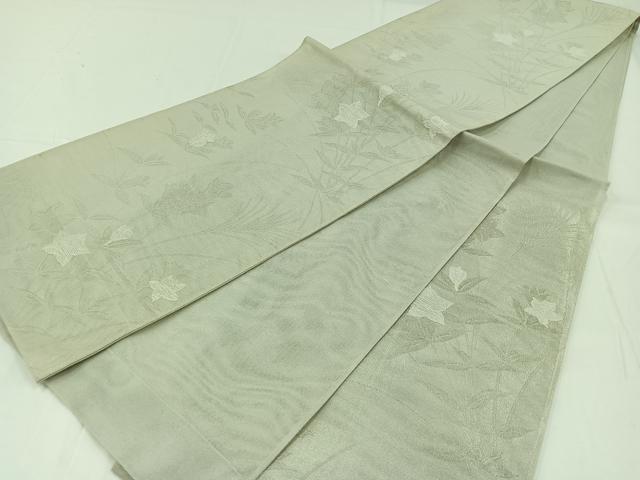 平和屋着物*夏物 六通柄袋帯 草花文 銀糸 正絹 逸品 AAAY3281jh