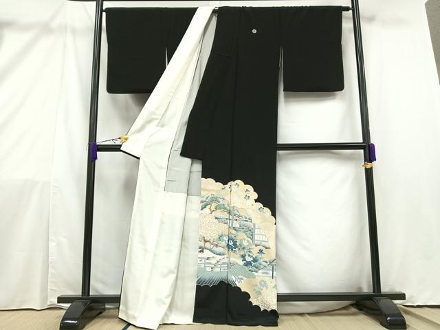 平和屋着物■豪華黒留袖 駒刺繍 風景文 金彩 正絹 逸品 AAAY3527mf