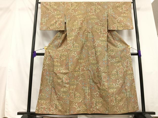 平和屋着物■上質な紬 更紗草花文 正絹 逸品 AAAY3877mf