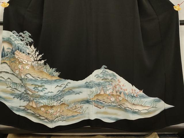 平和屋着物■豪華黒留袖 風景草花文 金彩 正絹 逸品 AAAY4021ru