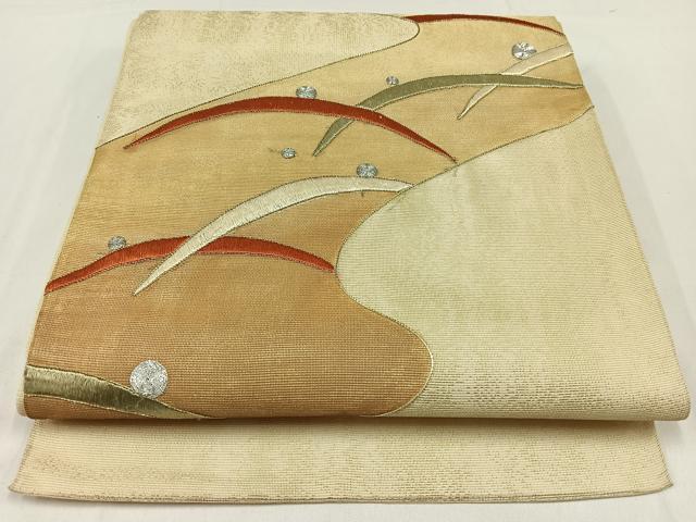 平和屋着物*夏物 太鼓柄袋帯 総刺繍 駒刺繍 露芝文 金糸 正絹 逸品 AAAY4283jh