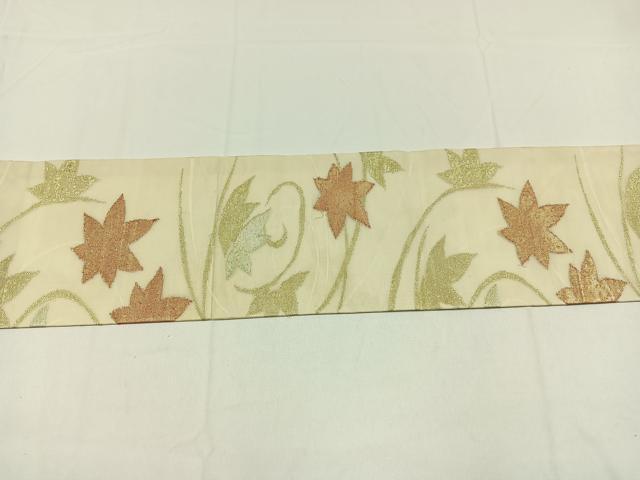平和屋着物*夏物 九寸名古屋帯 竜田川文 金糸 正絹 逸品 AAAY4305jh