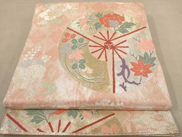 平和屋着物◎佐賀錦 六通柄袋帯 唐織 扇面花文 金銀糸 正絹 逸品 AAAY4392dt
