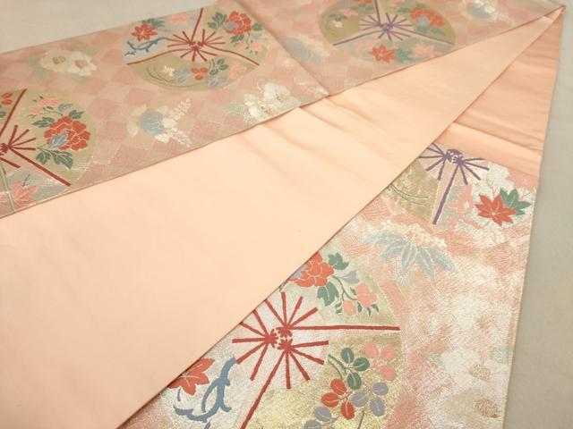 平和屋着物◎佐賀錦 六通柄袋帯 唐織 扇面花文 金銀糸 正絹 逸品 AAAY4392dt