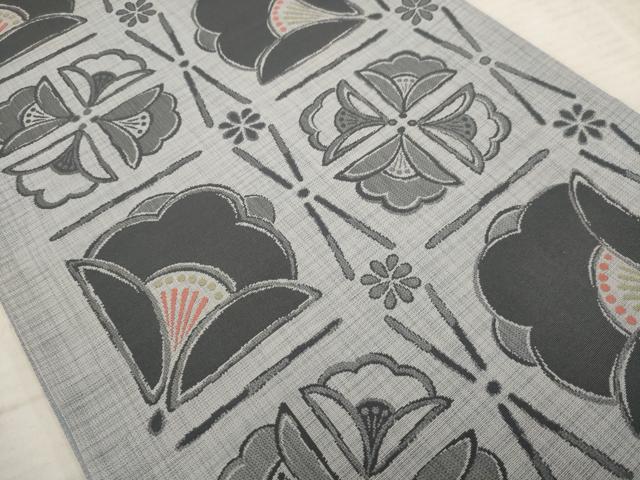 平和屋着物◎六通柄袋帯 幾何学椿文 正絹 逸品 AAAY4441dt