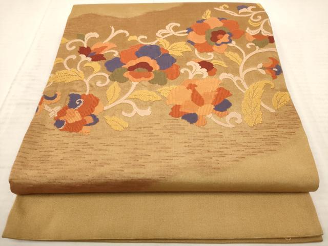 平和屋着物◎太鼓柄袋帯 すくい織り 更紗花文 正絹 逸品 AAAY4448dt