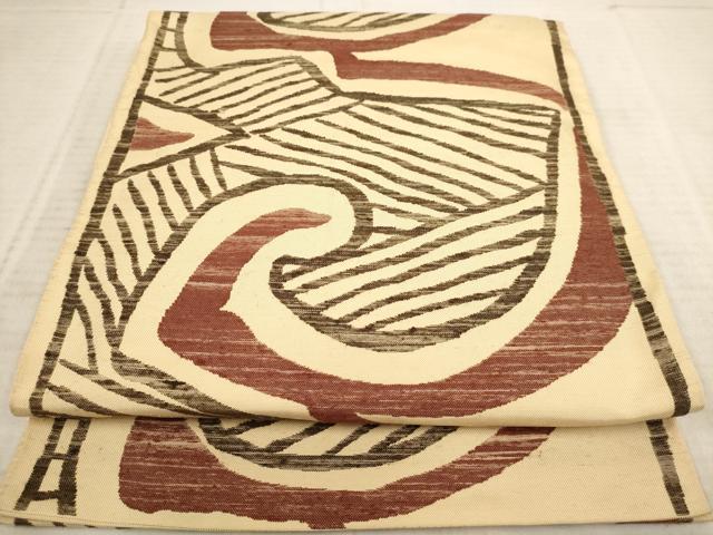 平和屋着物◎六通柄袋帯 紬地 幾何学文 正絹 逸品 AAAY4451dt