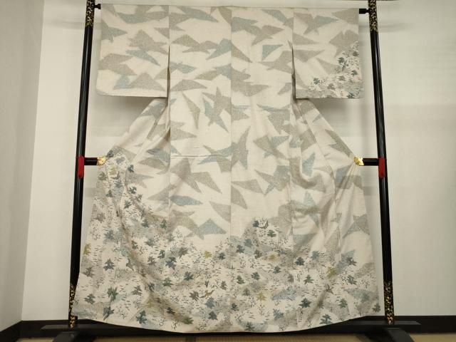 平和屋着物●訪問着 紬地 飛鶴風景文 正絹 逸品 AAAY4742ck