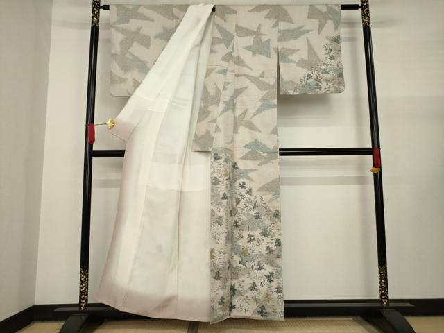 平和屋着物●訪問着 紬地 飛鶴風景文 正絹 逸品 AAAY4742ck