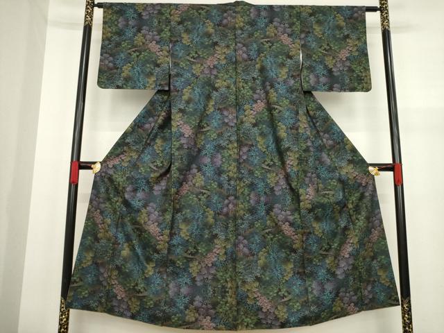 平和屋着物●本場大島紬 カタス9マルキ 樹林文 黒地 正絹 逸品 AAAY4778ck
