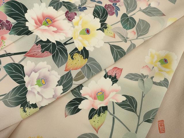 平和屋着物●訪問着 友禅 作家物 枝花文 暈し染め 正絹 逸品 AAAY4788ck