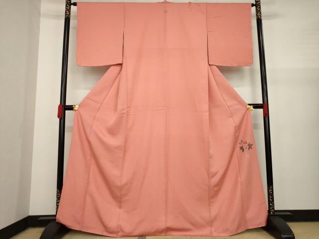 平和屋着物●京加賀友禅 百貫達雄監修 色無地 甚三紅色 正絹 逸品 AAAY4790ck
