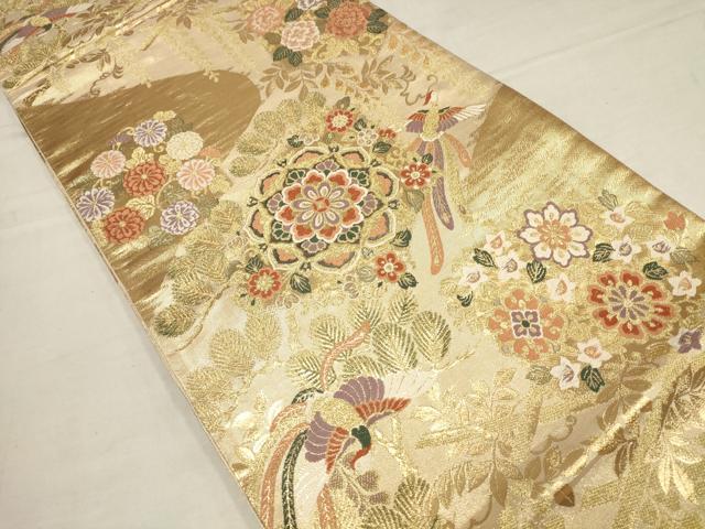 平和屋着物▼六通柄袋帯 花鳥文 金糸 正絹 逸品 AAAY4801wj
