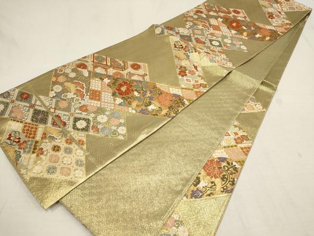 平和屋着物▼佐賀錦 六通柄袋帯 松竹梅 草花文 金糸 正絹 逸品 AAAY4805wj