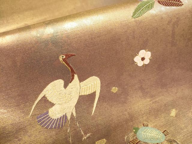 平和屋着物▼太鼓柄袋帯 鶴亀 松竹梅 金彩 引箔 正絹 逸品 AAAY4999wj