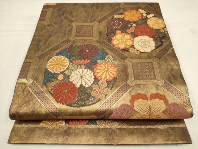 平和屋着物▼六通柄袋帯 唐織 有職 紫香麗寿文 金糸 引箔 正絹 逸品 AAAY5146wj