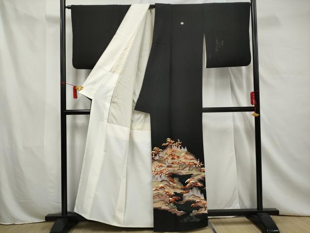 平和屋着物■豪華黒留袖 作家物 風景松文 金彩 正絹 逸品 AAAY5541gw