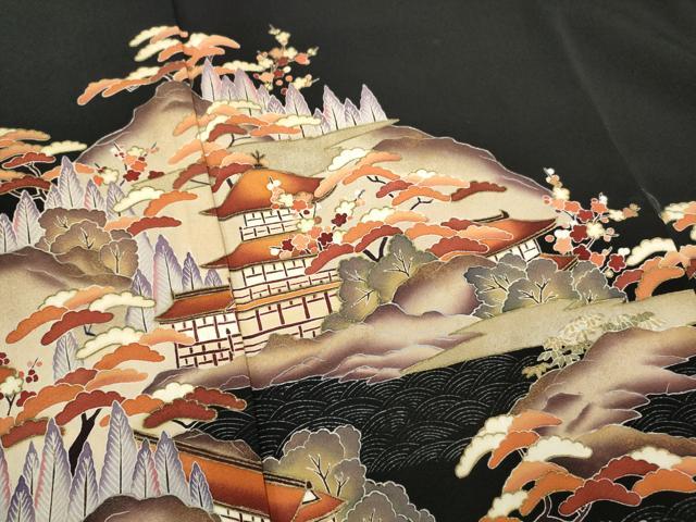 平和屋着物■豪華黒留袖 作家物 風景松文 金彩 正絹 逸品 AAAY5541gw