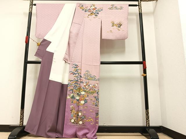 平和屋着物●訪問着 友禅 作家物 松竹梅風景文 暈し染め 正絹 逸品 AAAY5594ph