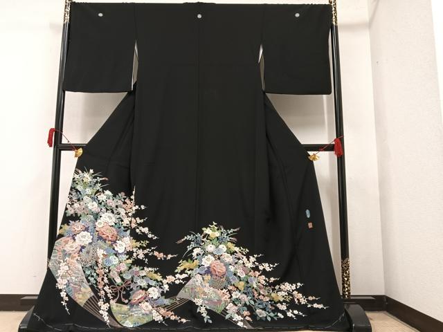 平和屋着物●本加賀友禅作家 田崎元人 黒留袖 花車 正絹 逸品 未使用 AAAY5924ph