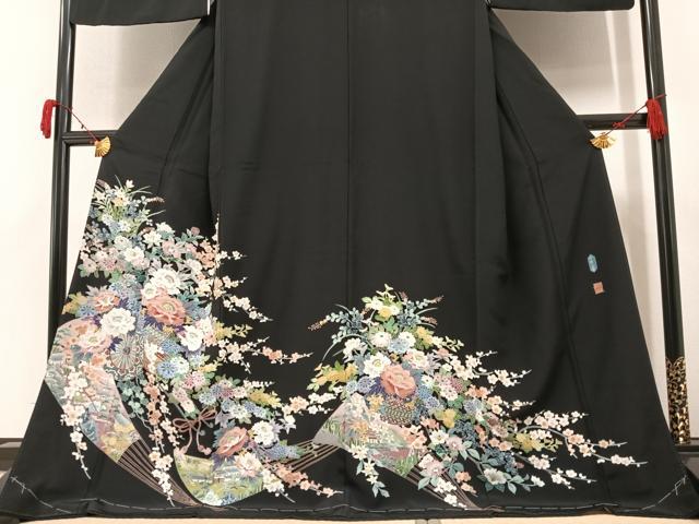 平和屋着物●本加賀友禅作家 田崎元人 黒留袖 花車 正絹 逸品 未使用 AAAY5924ph