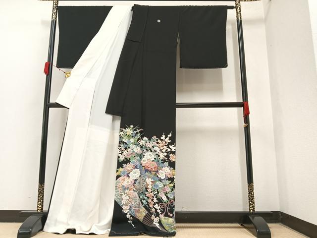 平和屋着物●本加賀友禅作家 田崎元人 黒留袖 花車 正絹 逸品 未使用 AAAY5924ph