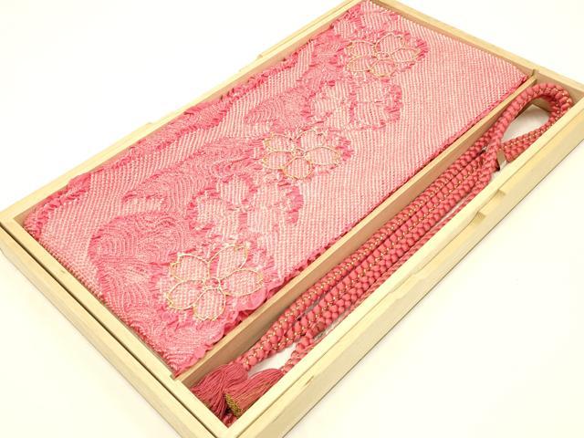 平和屋着物●和装小物 振袖用帯締め・帯揚げセット 総絞り 舞花文 金糸 金彩 撚り房 逸品 AAAY6131ay