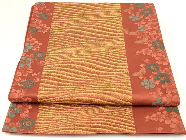 平和屋着物◎六通柄袋帯 唐織 花蝶文 金糸 正絹 逸品 AAAY6217sg