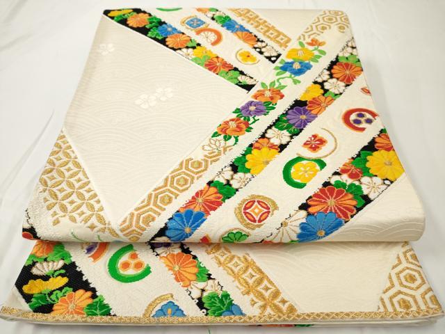 平和屋着物◎六通柄袋帯 流水花文 金糸 正絹 逸品 AAAY6233sg