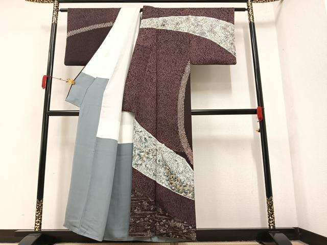 平和屋着物●訪問着 手描き 絞り 草花文 金銀彩 正絹 逸品 AAAY6287ph
