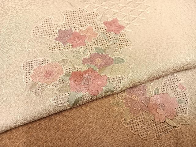 平和屋着物●訪問着 中国三大刺繍 スワトウ刺繍 汕頭刺繍 雪輪草花文 暈し染め 正絹 逸品 未使用 AAAY6302ph