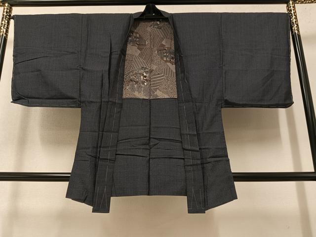 平和屋着物●男性 紬 アンサンブル 濃紺色 正絹 逸品 AAAY6305ph