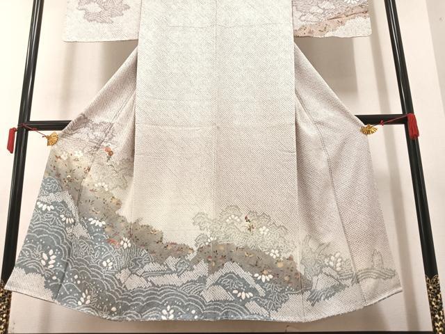 平和屋着物●訪問着 駒刺繍 絞り 花蝶文 暈し染め 金彩 正絹 逸品 未使用 AAAY6321ph