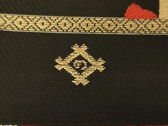 平和屋着物◎六通柄袋帯 亀甲花文 黒地 金銀糸 正絹 逸品 AAAY6365ou