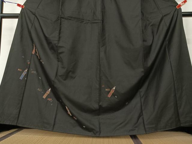 平和屋着物●本場大島紬 訪問着 刺繍 橘 黒地 正絹 逸品 AAAY6417zg
