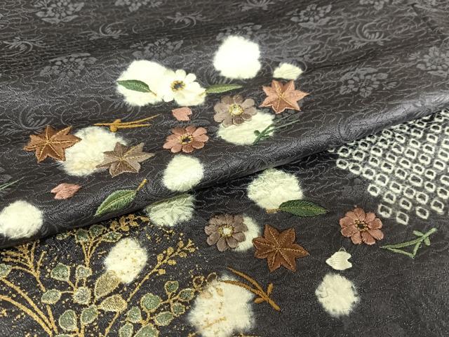 平和屋着物●訪問着 絞り 刺繍 吹き寄せ花文 金彩 正絹 逸品 AAAY6421zg